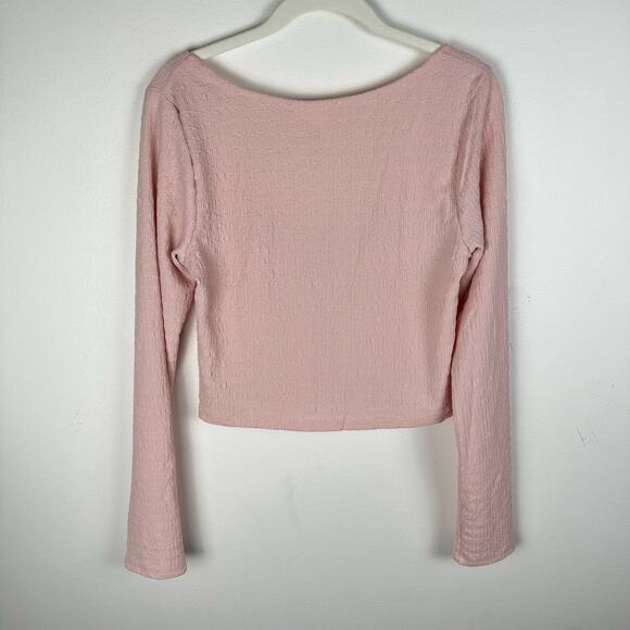 Kirious Long Sleeve Square Neck Tie Front Top Light Pink Size M Coquette Pastel - Picture 3 of 7